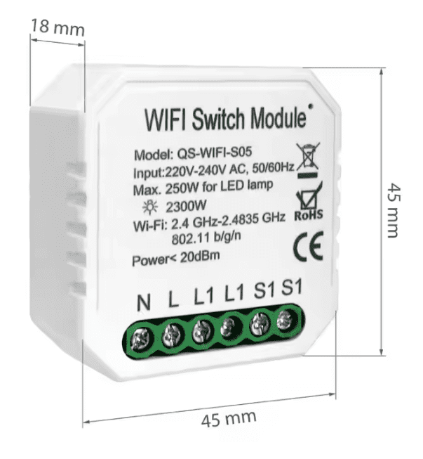SmartLife QS-WIFI-S05-EC - Micromódulo WiFi interruptor inteligente 1 escena - Imagen 2